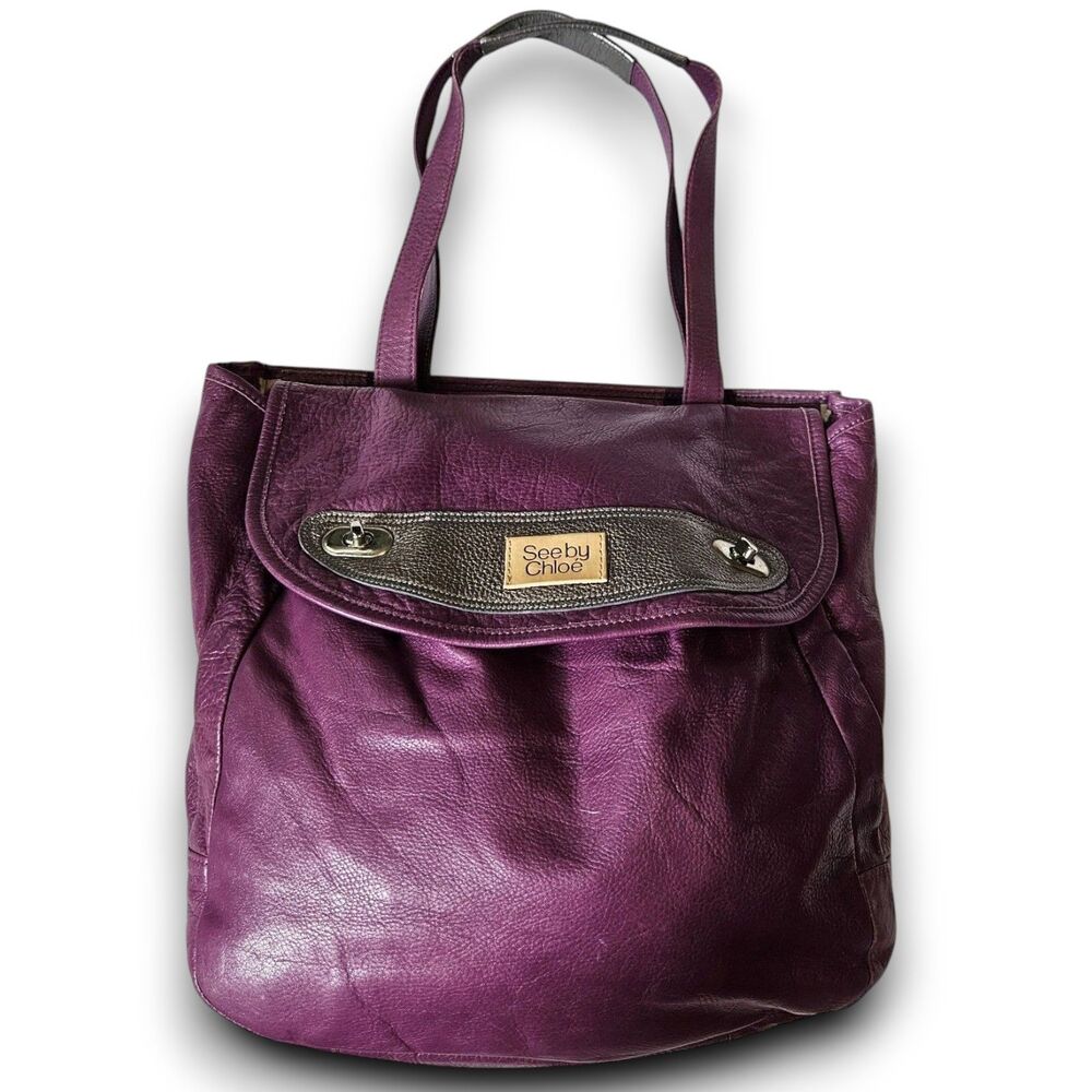 See By Chloe XL Purple Orchid & Gunmetal Leather Vintage Y2K Shoulder Bag, VGUC - Picture 2 of 12